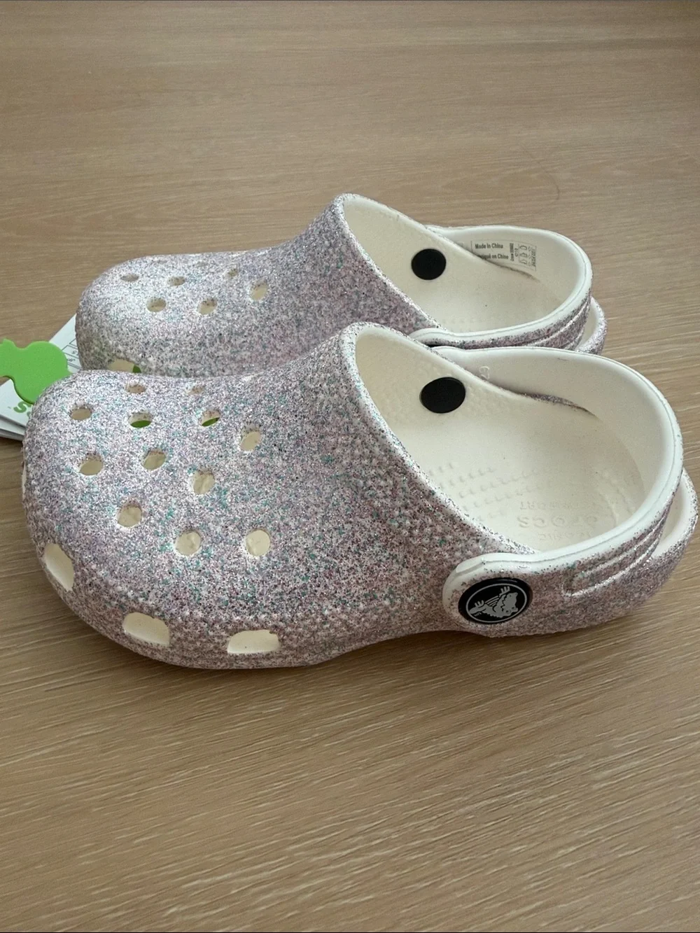 CROCS Kids' Glitter Clogs - White Base with Multicolor Glitter